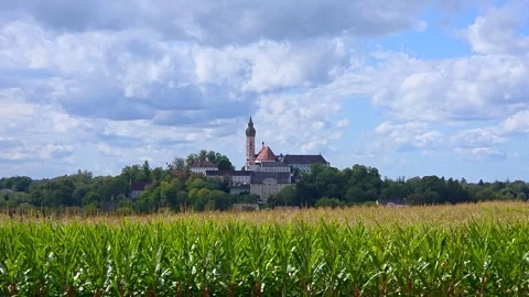 Rural landscape near Andechs Monastery Vídeos de archivo 345081780