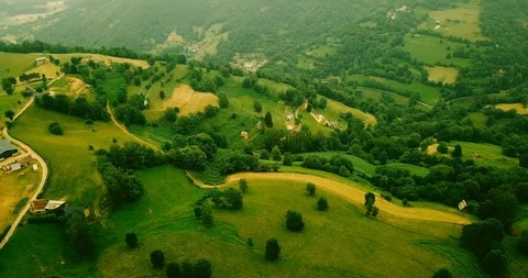 Rural landscape panorama with settlements and fields Stock Footage 93000736