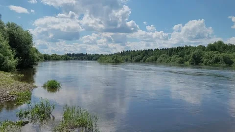 Rural landscape with river and clouds in summer. Stock Footage 278227970