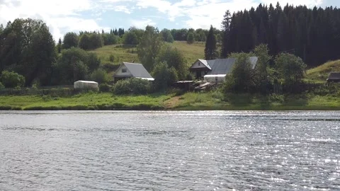 Rural landscape on the river in summer Video stock 157045580