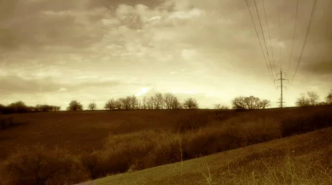 Rural landscape with running clouds. time lapse. Stock Footage 370804