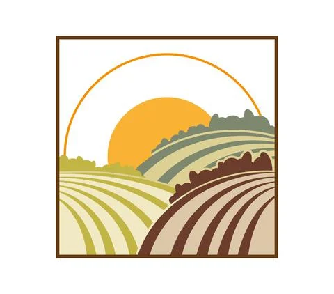 Rural landscape with the setting sun Stock Illustration