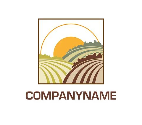 Rural landscape with the setting sun. Ready logo Stock Illustration