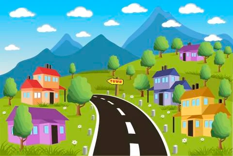 Rural landscape with small town Stock Illustration