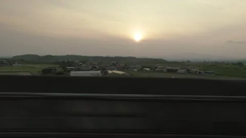 Rural Landscape Sunset View - Moving Train Stock Footage 340833258