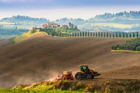 Rural Landscape with Tractor Stock Photos