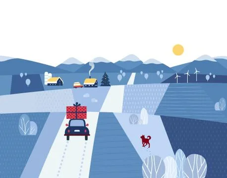 Rural landscape in winter Stock Illustration