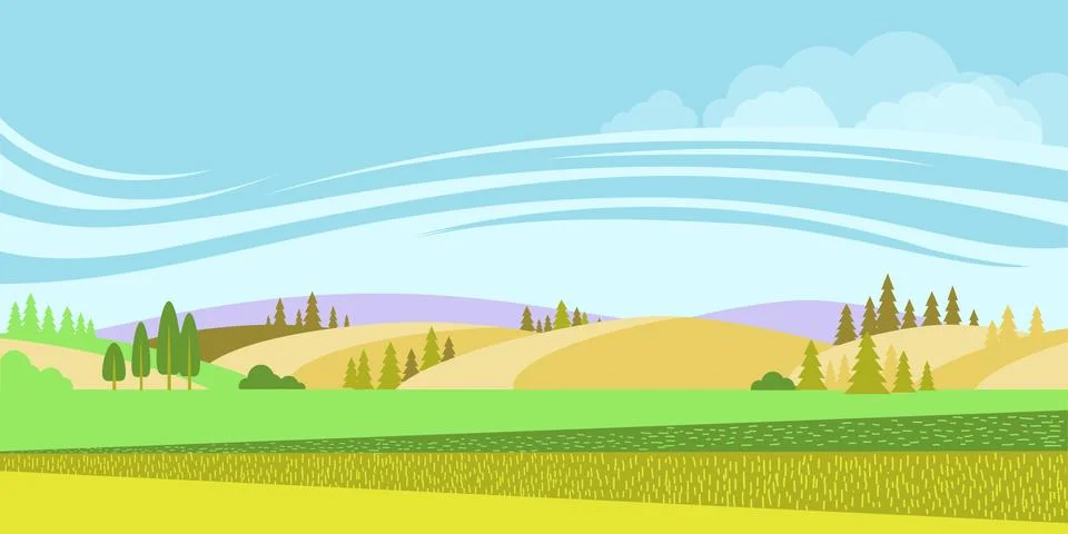 Rural landscape.Vector nature background with fields Stock Illustration