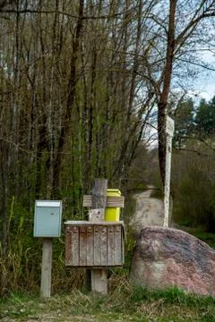 Rural mailbox at the big stone. Stock Photos