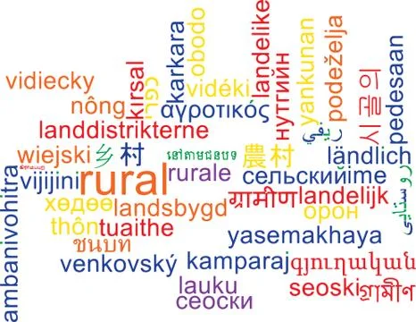 Rural multilanguage wordcloud background concept Stock Illustration