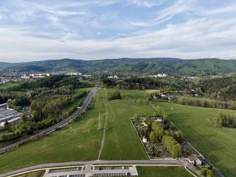 Rural Road Intersection. Aerial Perspective Of Farmland Network Exhibiting .. Stock Photos