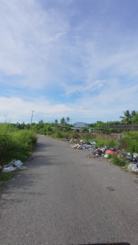 Rural Road Lined with Trash Vídeo Stock 333309441