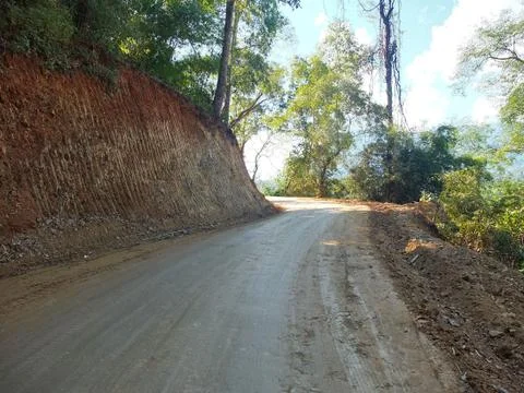 A rural road through a forest Stock Photos