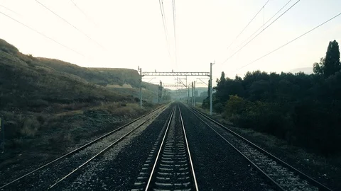 Rural scene through the passenger train window in Eskisehir, Turkey Stock Footage 95700466