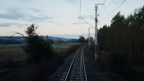 Rural scene through the passenger train window Stock Footage 95700883