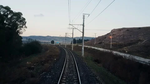 Rural scene through the passenger train window Stock Footage 95700887