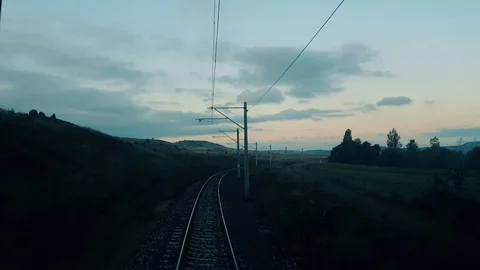 Rural scene through the passenger train window Stock Footage 95700914