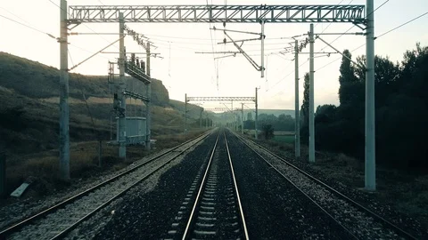 Rural scene through the passenger train window Stock Footage 95701074