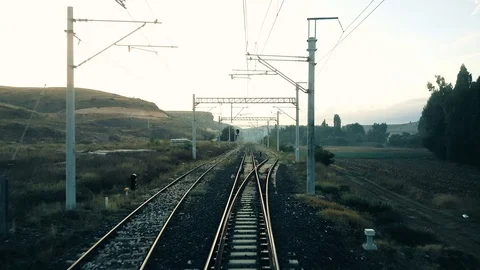 Rural scene through the passenger train window Stock Footage 95701148