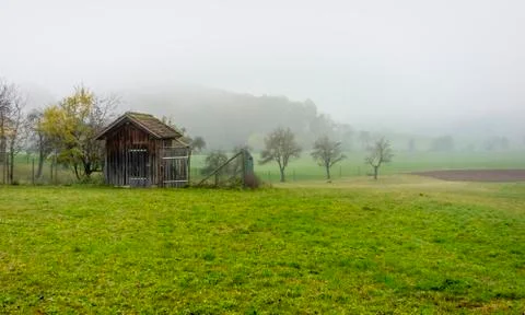 Rural scenery with implement shed Foto stock