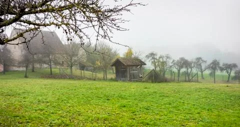 Rural scenery with implement shed Foto stock