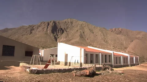 Rural School Playground With Mountain Backdrop 库存影片 332135173