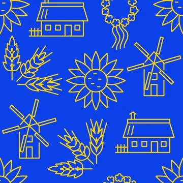 Rural seamless pattern in line style Illustrazione stock