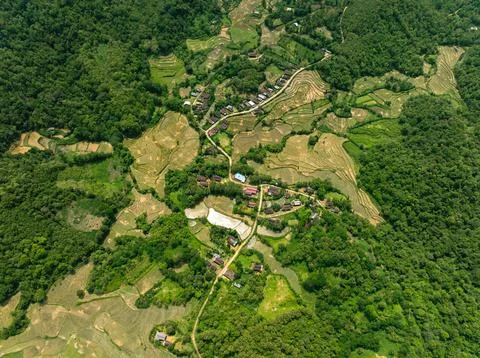 Rural Settlement Between Fields and Forests Stock Photos