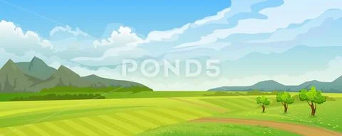 Rural summer landscape with mountain Stock Illustration