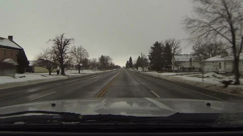 Rural town community winter storm driving POV HD Stock Footage 33607712