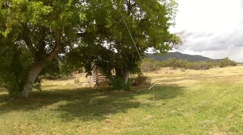 Rural tree rope swing log cabin HD 001 Stock Footage 11958344