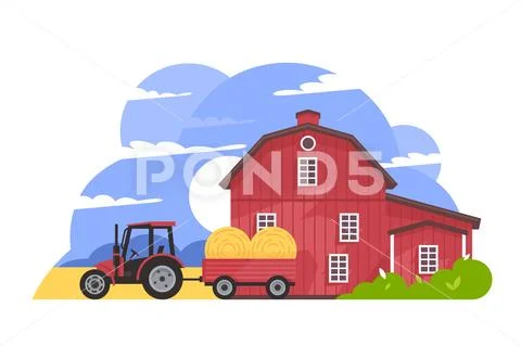 Rural valley farm countryside Stock Illustration