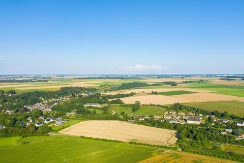 Rural village and patchwork fields in Normandy Fotos de archivo