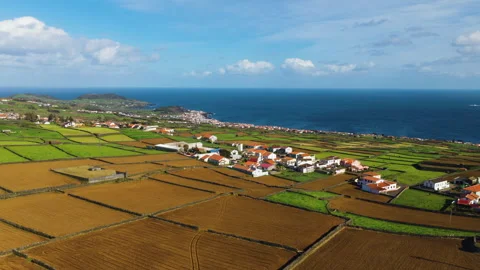 Rural Village Surrounded By Patchwork Fields In Terceira Island, Azores Video stock 337207968