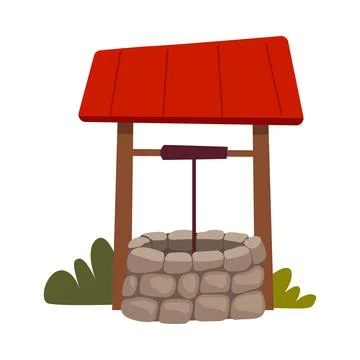 Rural Well as Stone Structure in the Ground for Accessing Water Vector Stock Illustration