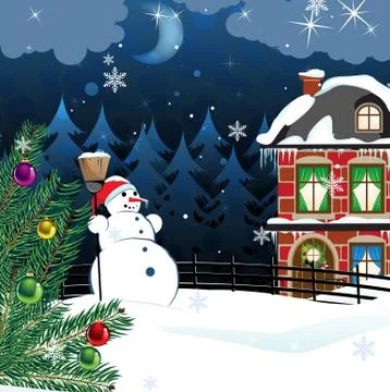 Rural winter landscape Stock Illustration