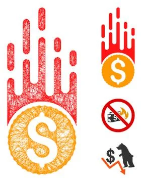 Rush Falling Dollar Polygonal Web Vector Mesh Illustration Stock Illustration