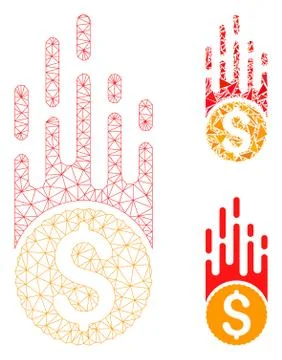Rush Falling Dollar Vector Mesh Network Model and Triangle Mosaic Icon Stock Illustration
