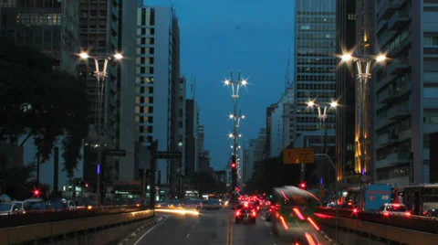 Rush hour on Avenida Paulista, Sao Paulo - Brazil - Sunset  13 3 Stock Footage