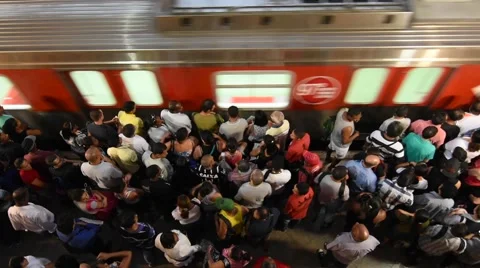 Rush hour boarding train Stock Footage 56506758