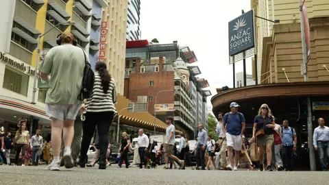 Rush hour in Brisbane at Anzac Square 6K Stock Footage 329155973