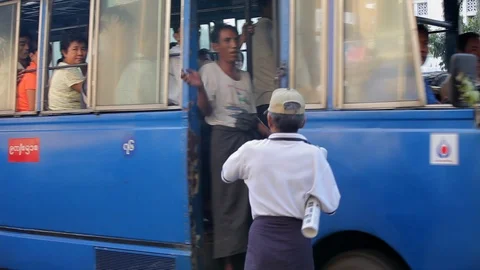 Rush hour buses, Yangon city in Myanmar Stock Footage 102643184