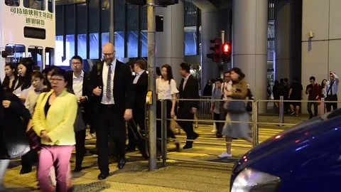Rush hour in Central Financial District, Hong Kong, China. Stock Footage 98390435