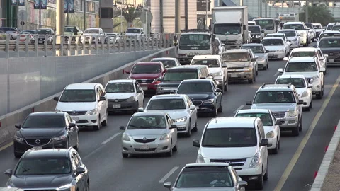 Rush hour commute traffic jam Riyadh, infrastructure transportation Saudi Arabia Stock-Footage 137812711