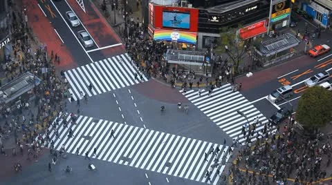 Rush Hour Commuters Commuting Busy Street Tokyo People Crossing Crowd Walking Stock Footage 12421266