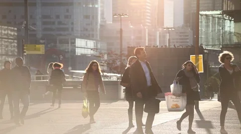 Rush hour commuters, crowd of people walking on the street Stock Footage