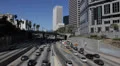 Rush Hour Commuters Traffic Jam on Freeway, USA, Downtown Los Angeles LA Highway HD Footage
