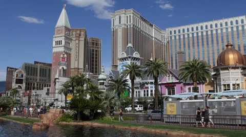 Rush Hour Crows People Commuting Visit Las Vegas Strip Boulevard Venetian Hotel  Stock-Footage 24637361