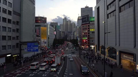 Rush Hour Evening Car Traffic in Downtown Shinjuku in City Center of Tokyo Stock Footage 269085318