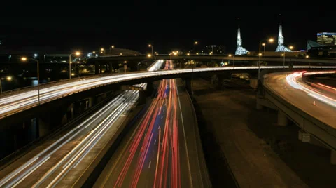 Rush Hour Freeway Traffic Light Trails in Downtown Portland Oregon Time Lapse 스톡 동영상 37296779